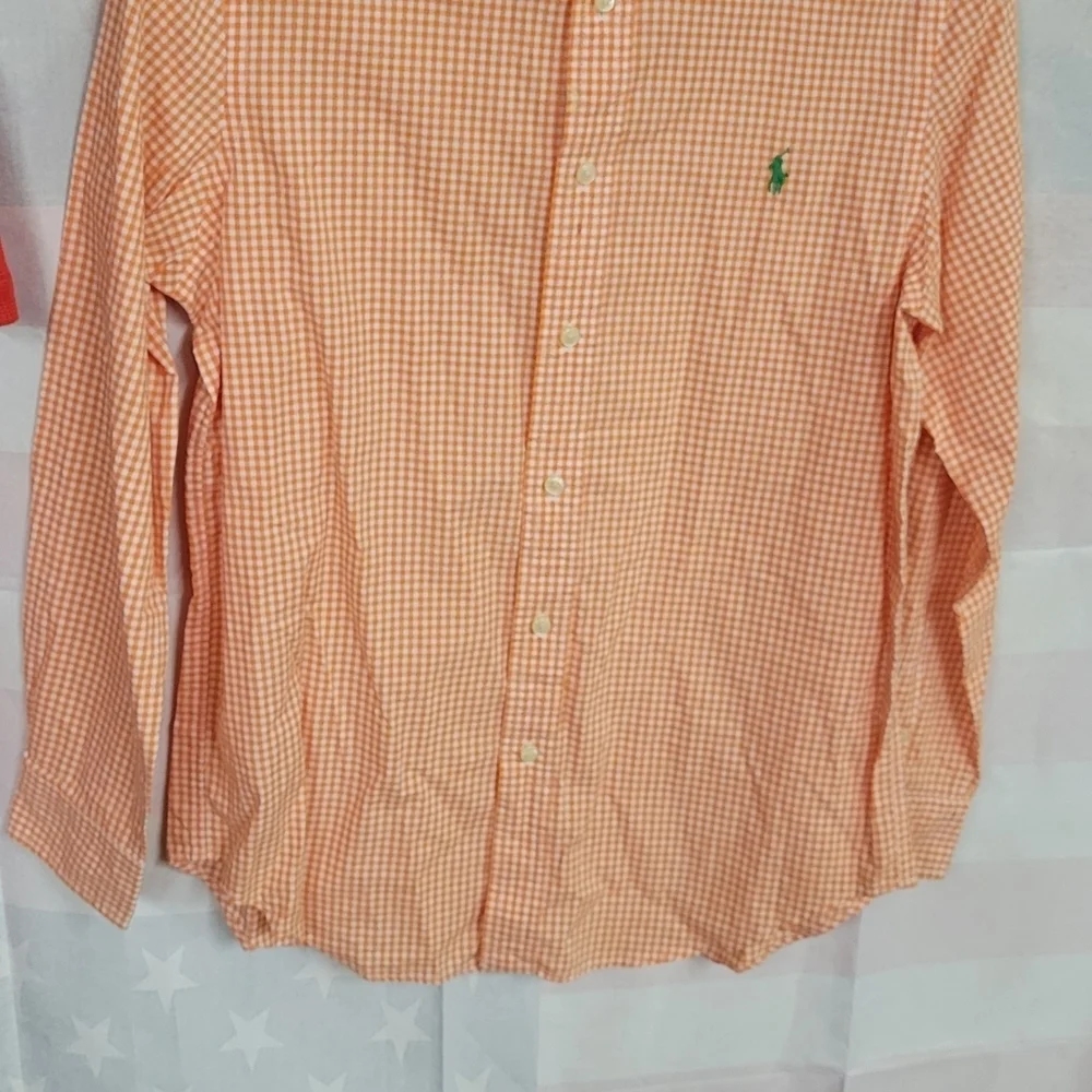 Ralph Lauren L (14-16) Orange Checked Button Up Long Sleeve